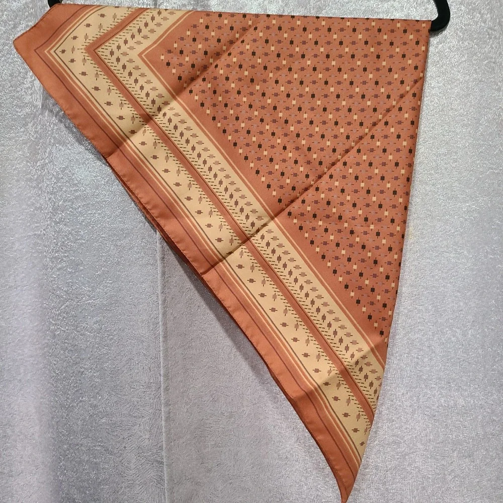 Vintage Style Terracotta Orange Geometric Foulard Square Silk Feel Scarf 26x26